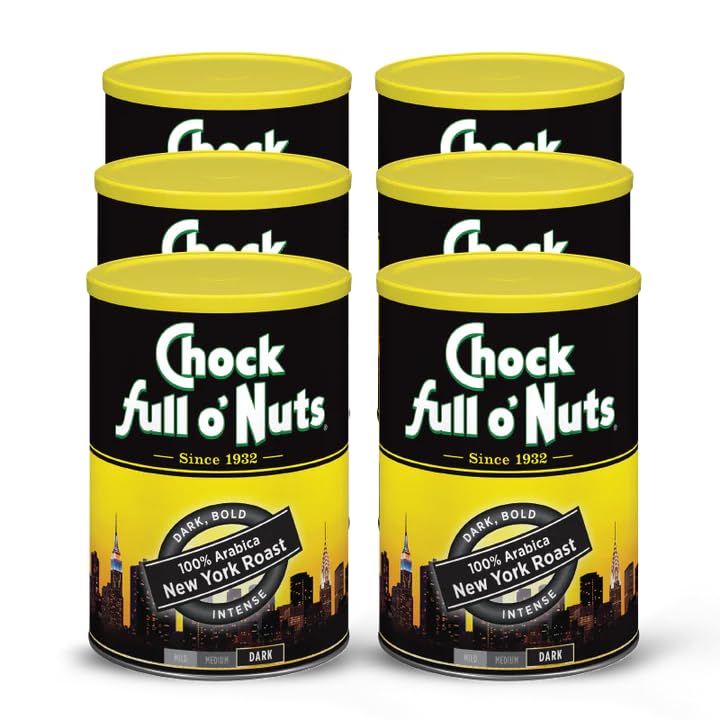 Chock Full o' Nuts New York Roast Ground Coffee – Premium Beans in Recyclable Steel Can – Rich Flavor & Aroma, Dark Roast – Perfect for Drip, Pour-Over, Percolator – 30.5 Oz Can