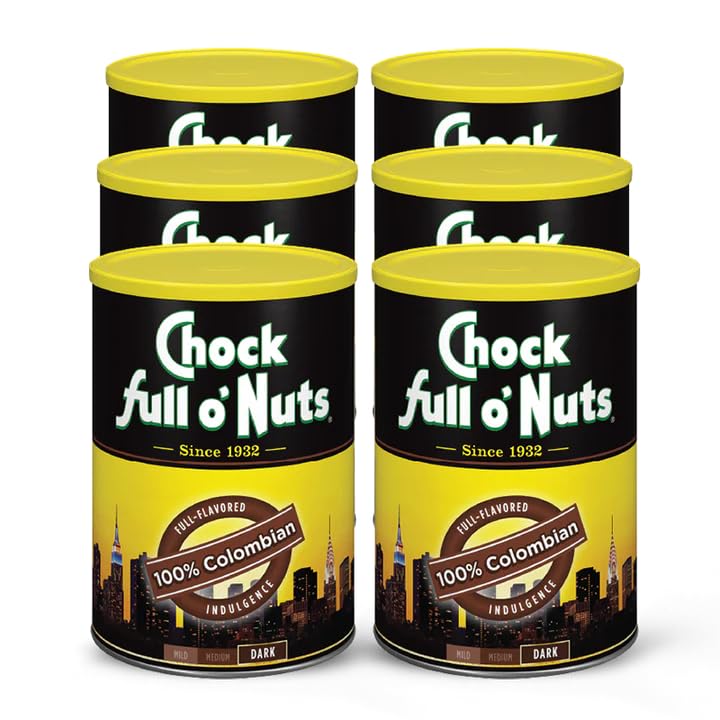 Chock Full o' Nuts New York Roast Ground Coffee – Premium Beans in Recyclable Steel Can – Rich Flavor & Aroma, Dark Roast – Perfect for Drip, Pour-Over, Percolator – 30.5 Oz Can
