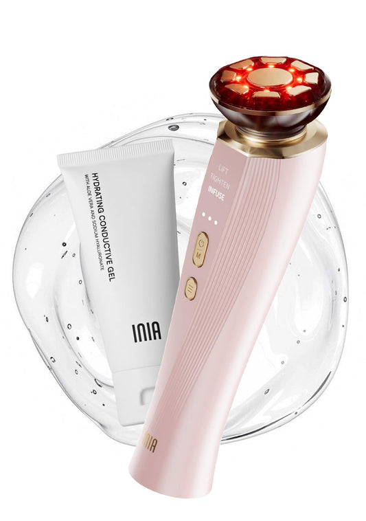 INIA 3-in-1 Red Light Therapy for Face and Neck Beauty Device for Puffiness & Skin Firming Skincare Tool (White)