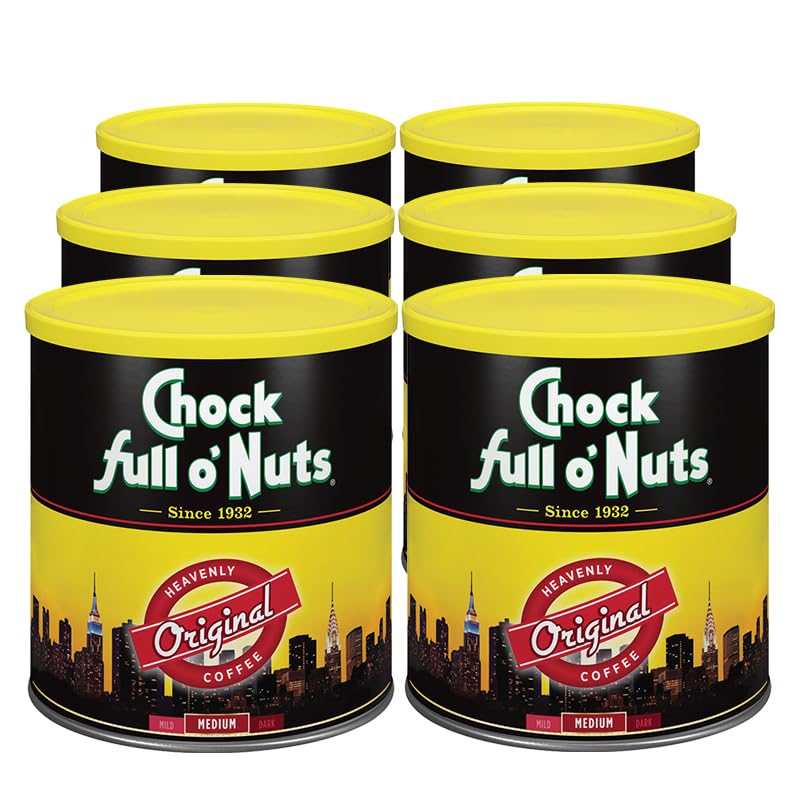 Chock Full o' Nuts New York Roast Ground Coffee – Premium Beans in Recyclable Steel Can – Rich Flavor & Aroma, Dark Roast – Perfect for Drip, Pour-Over, Percolator – 30.5 Oz Can