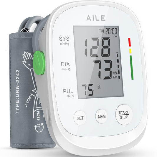 AILE Blood Pressure Monitor, Blood Pressure Machine Upper Arm Large Cuff(8.7"-16.5"), High Automatic Blood Pressure Monitors Cuff for Home Use, Manual Arm Bp Monitor, 2 * 99 Memory (White)