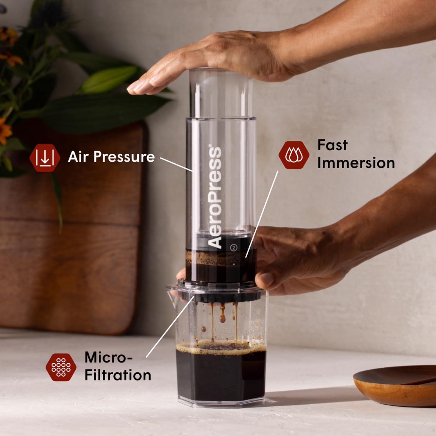 AeroPress Original Coffee Press - All-in-One French Press, Pour-Over & Espresso Style Manual Brewer, 2 Min Brew for Less Bitterness, More Flavor, Small Portable Coffee Maker, Travel & Camping