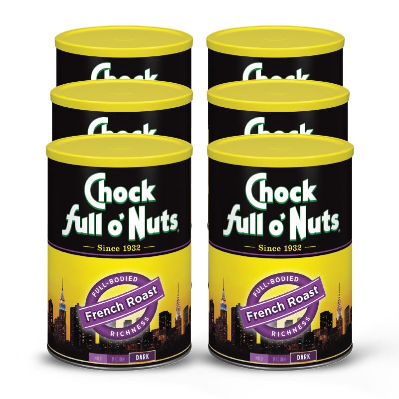 Chock Full o' Nuts New York Roast Ground Coffee – Premium Beans in Recyclable Steel Can – Rich Flavor & Aroma, Dark Roast – Perfect for Drip, Pour-Over, Percolator – 30.5 Oz Can
