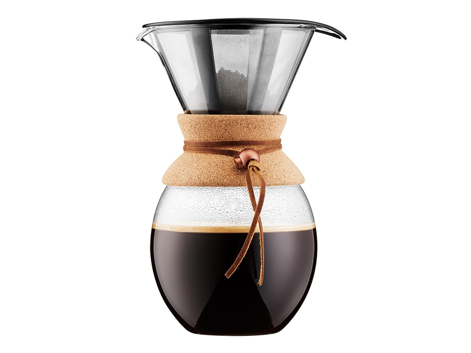 Bodum 34oz Pour Over Coffee Maker, High-Heat Borosilicate Glass with Reusable Stainless Steel Filter and Cork Grip - Made in Portugal