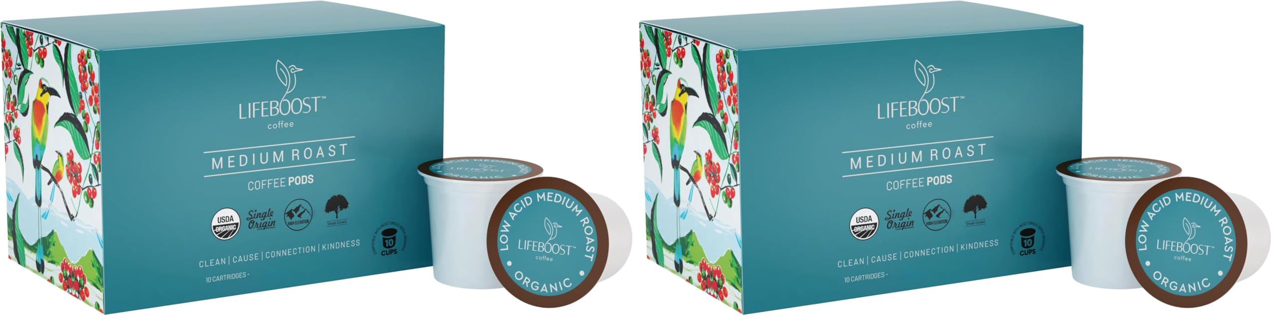 Lifeboost Medium Roast Low Acid Coffee K Cups - Single Origin Mold Free Non-GMO Organic Coffee Pods - Compatible with Keurig & Keurig 2 Machines - 10 Count