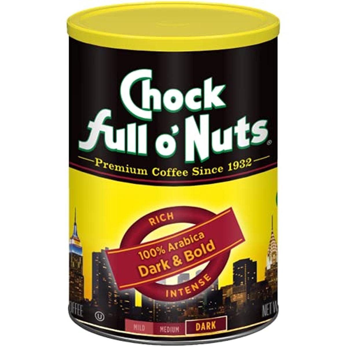 Chock Full o' Nuts New York Roast Ground Coffee – Premium Beans in Recyclable Steel Can – Rich Flavor & Aroma, Dark Roast – Perfect for Drip, Pour-Over, Percolator – 30.5 Oz Can
