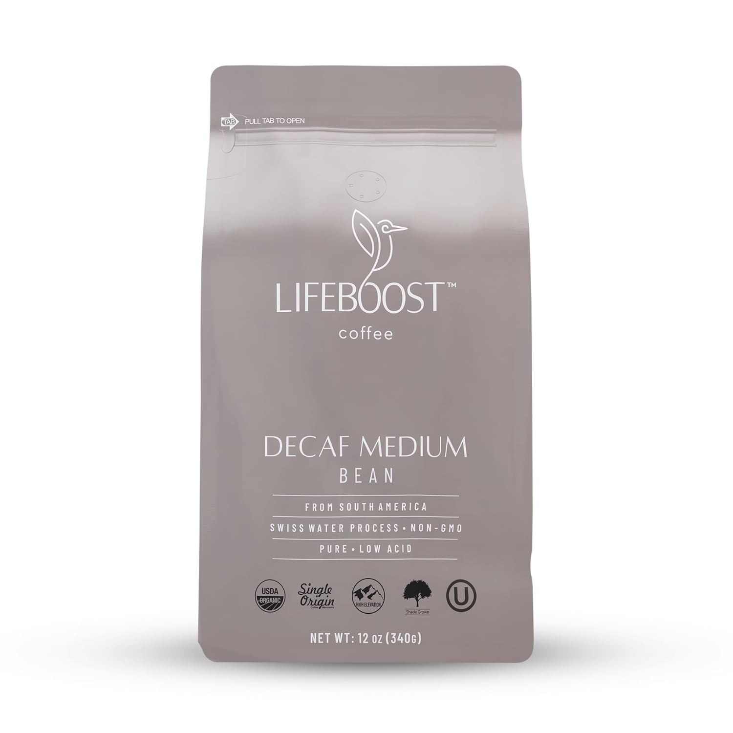 Lifeboost Medium Roast Swiss Water Decaf Whole Bean Coffee - Low Acid Organic Decaf Coffee, Non-GMO, USDA Organic, Single Origin, Third-Party Tested for Mycotoxins & Pesticides - 12 oz Bag