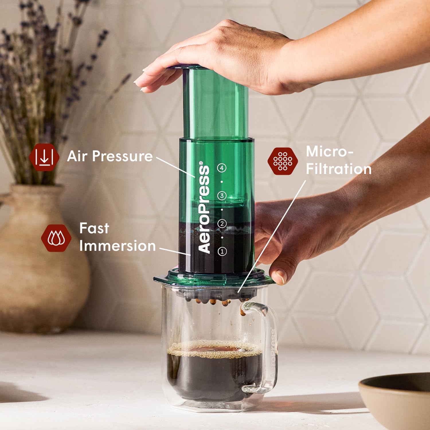 AeroPress Original Coffee Press - All-in-One French Press, Pour-Over & Espresso Style Manual Brewer, 2 Min Brew for Less Bitterness, More Flavor, Small Portable Coffee Maker, Travel & Camping