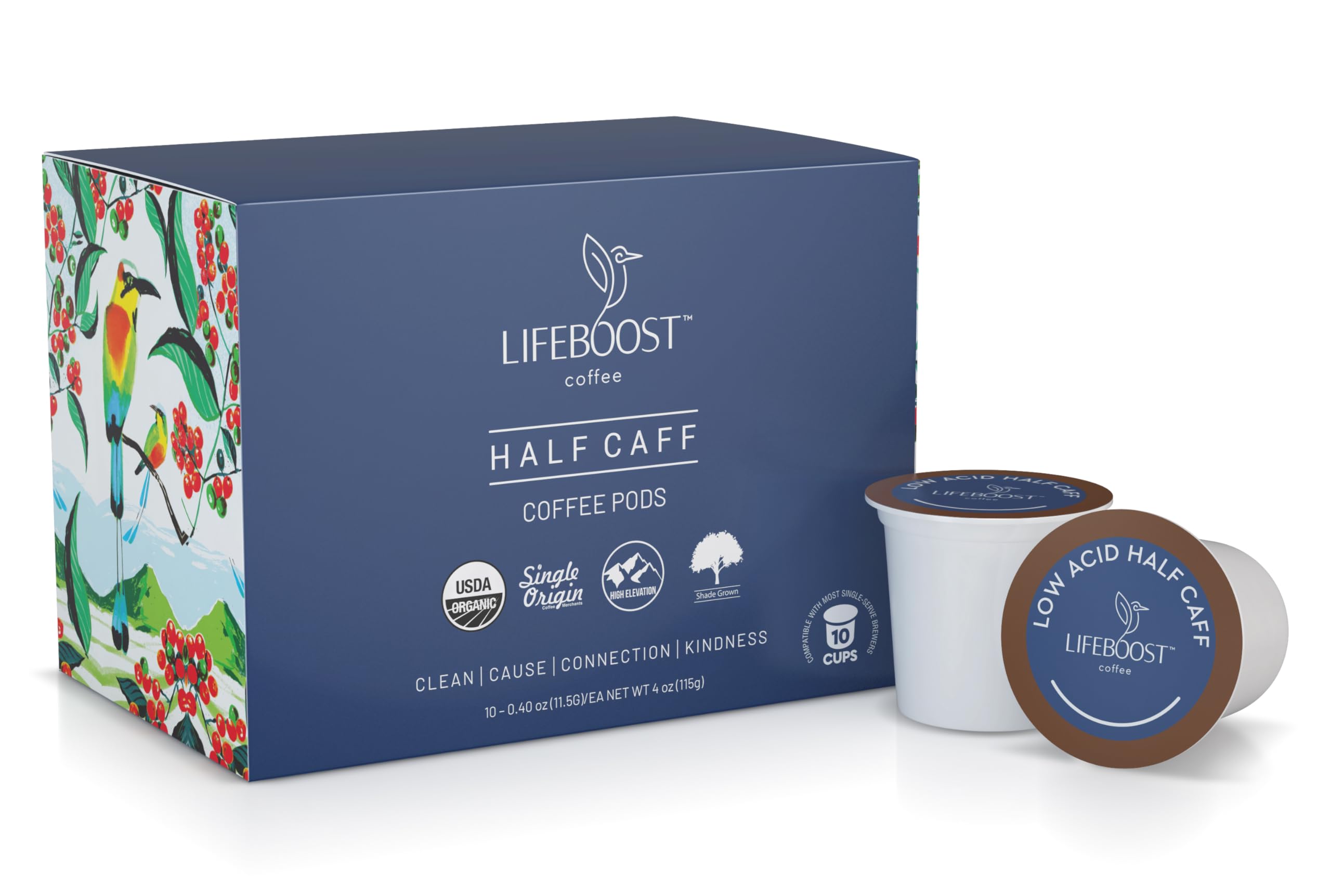 Lifeboost Medium Roast Low Acid Coffee K Cups - Single Origin Mold Free Non-GMO Organic Coffee Pods - Compatible with Keurig & Keurig 2 Machines - 10 Count