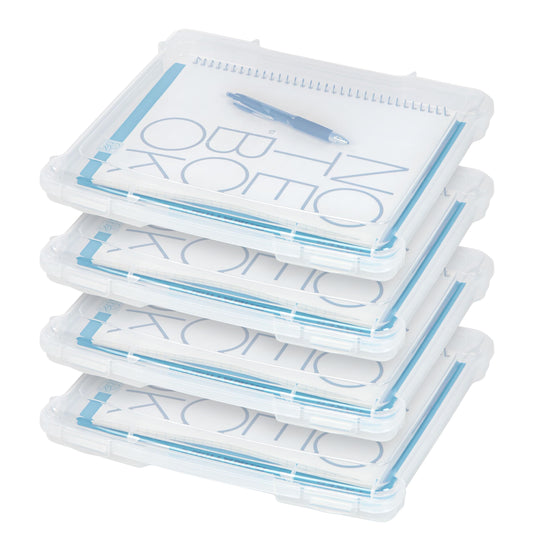 IRIS USA Board Game Storage Craft Organizer Box with Snap-Tight Latch Lid, 10-Pack Portable Plastic Case Bin for Puzzles, Magazines, Hobbies, Art Supplies, Fits 8.5" x 11" & A4 Papers, Slim, Clear