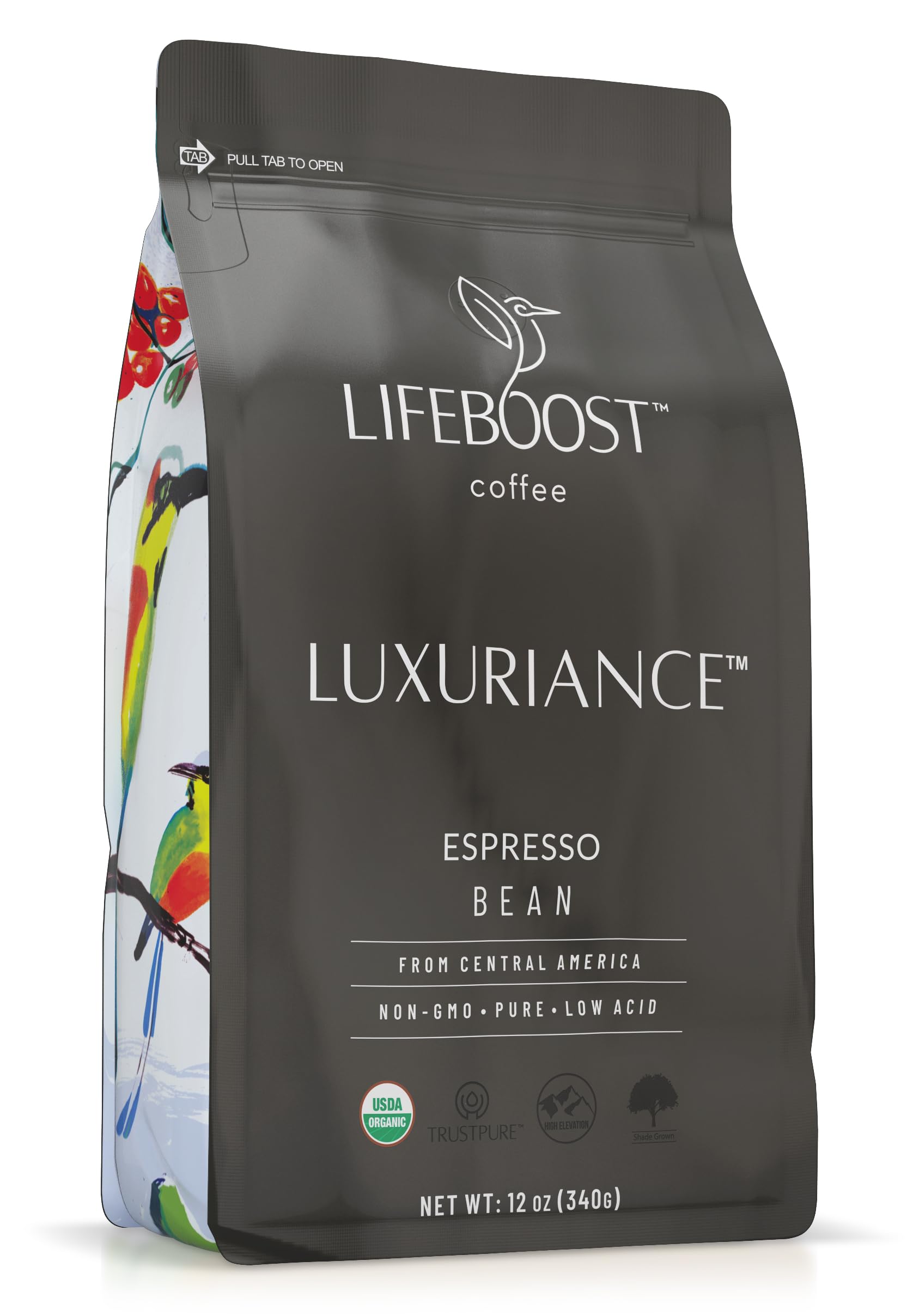 Lifeboost Organic Espresso Whole Bean Coffee - Low Acid Espresso Coffee, Non-GMO, USDA Organic, Single Origin, Third-Party Tested for Mycotoxins & Pesticides - 12 oz Bag