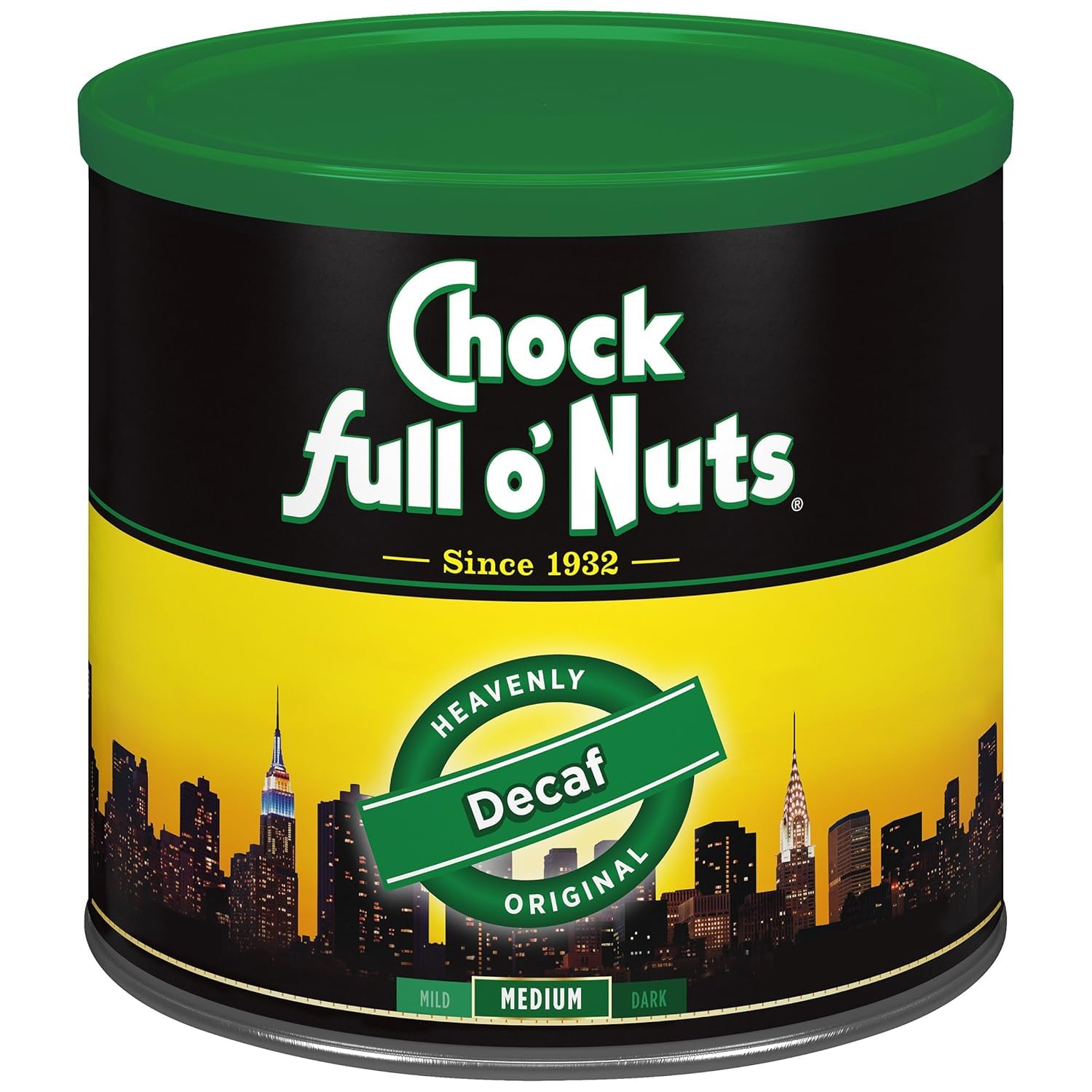 Chock Full o' Nuts New York Roast Ground Coffee – Premium Beans in Recyclable Steel Can – Rich Flavor & Aroma, Dark Roast – Perfect for Drip, Pour-Over, Percolator – 30.5 Oz Can