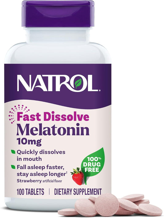 Natrol Melatonin 10mg Fast Dissolve Tablets - Strawberry Flavor, 100 Count, Sleep Support, Fast Dissolve Melatonin for Adults, 100-Day Supply