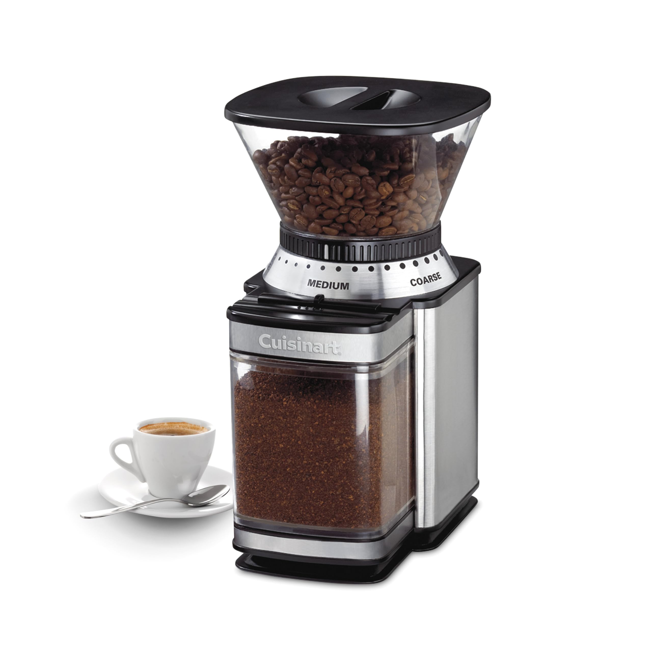 Cuisinart Coffee Grinder, Electric One-Touch Automatic Burr Coffee Grinder with 18-Position Grind Selector, Cup Size Selector for 4 – 18 Cups, DBM-8P1, Black Stainless