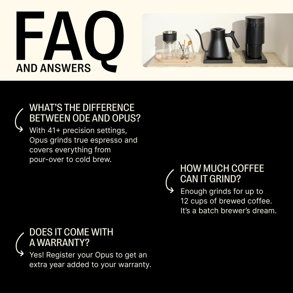 Fellow Opus Conical Burr Coffee Grinder - All Purpose Electric - Espresso Grinder with 41 Settings for Drip, French Press, & Cold Brew - Matte Black