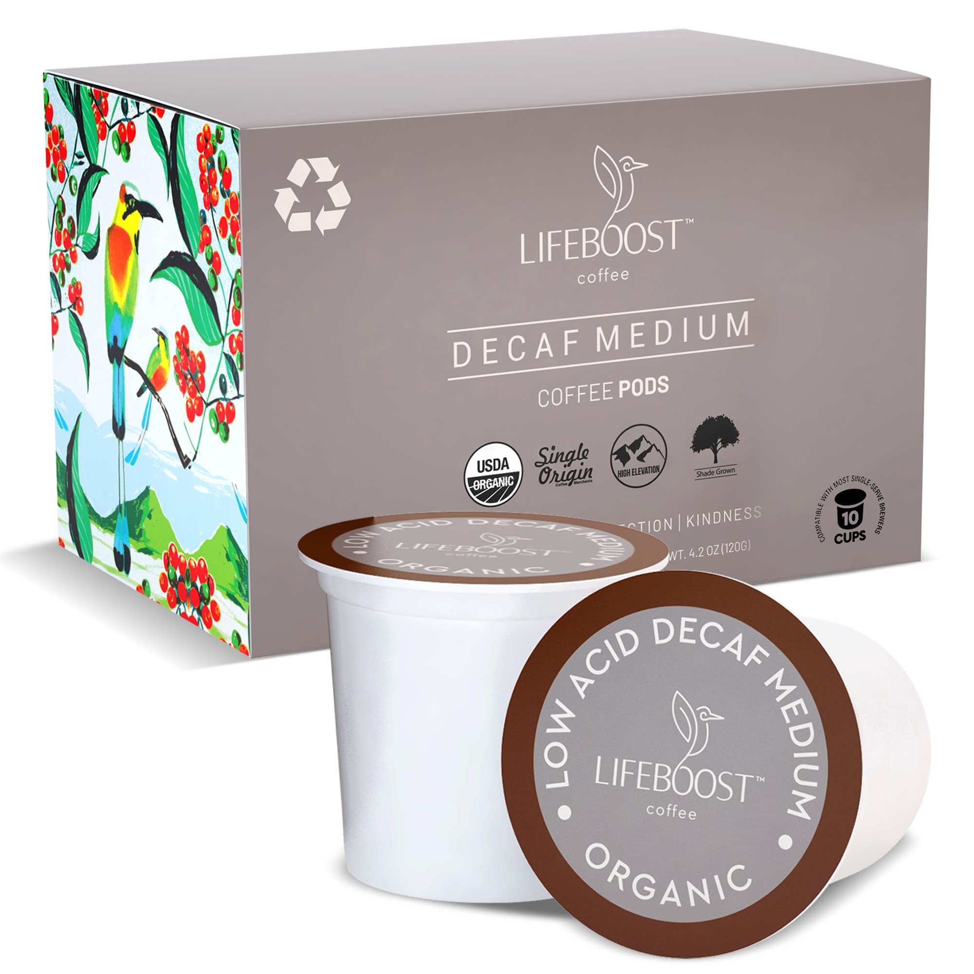 Lifeboost Medium Roast Low Acid Coffee K Cups - Single Origin Mold Free Non-GMO Organic Coffee Pods - Compatible with Keurig & Keurig 2 Machines - 10 Count