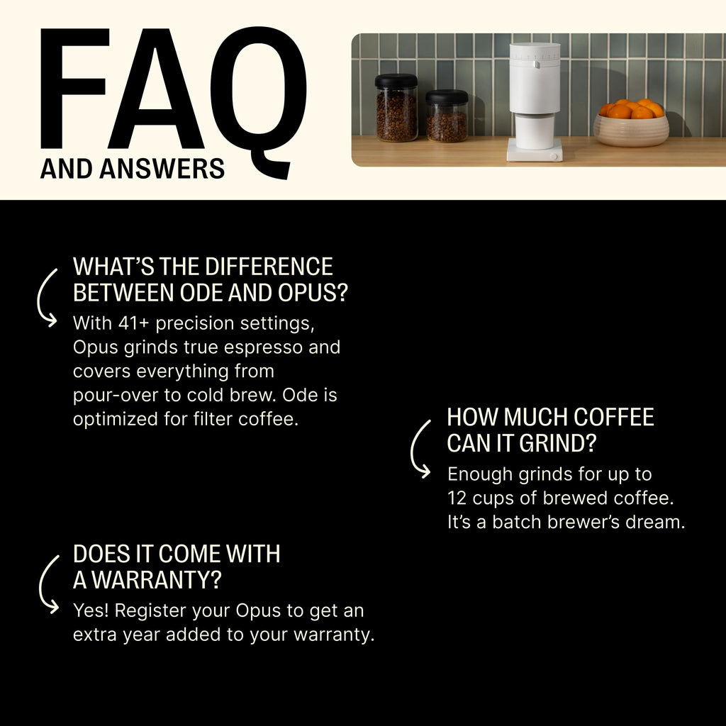 Fellow Opus Conical Burr Coffee Grinder - All Purpose Electric - Espresso Grinder with 41 Settings for Drip, French Press, & Cold Brew - Matte Black