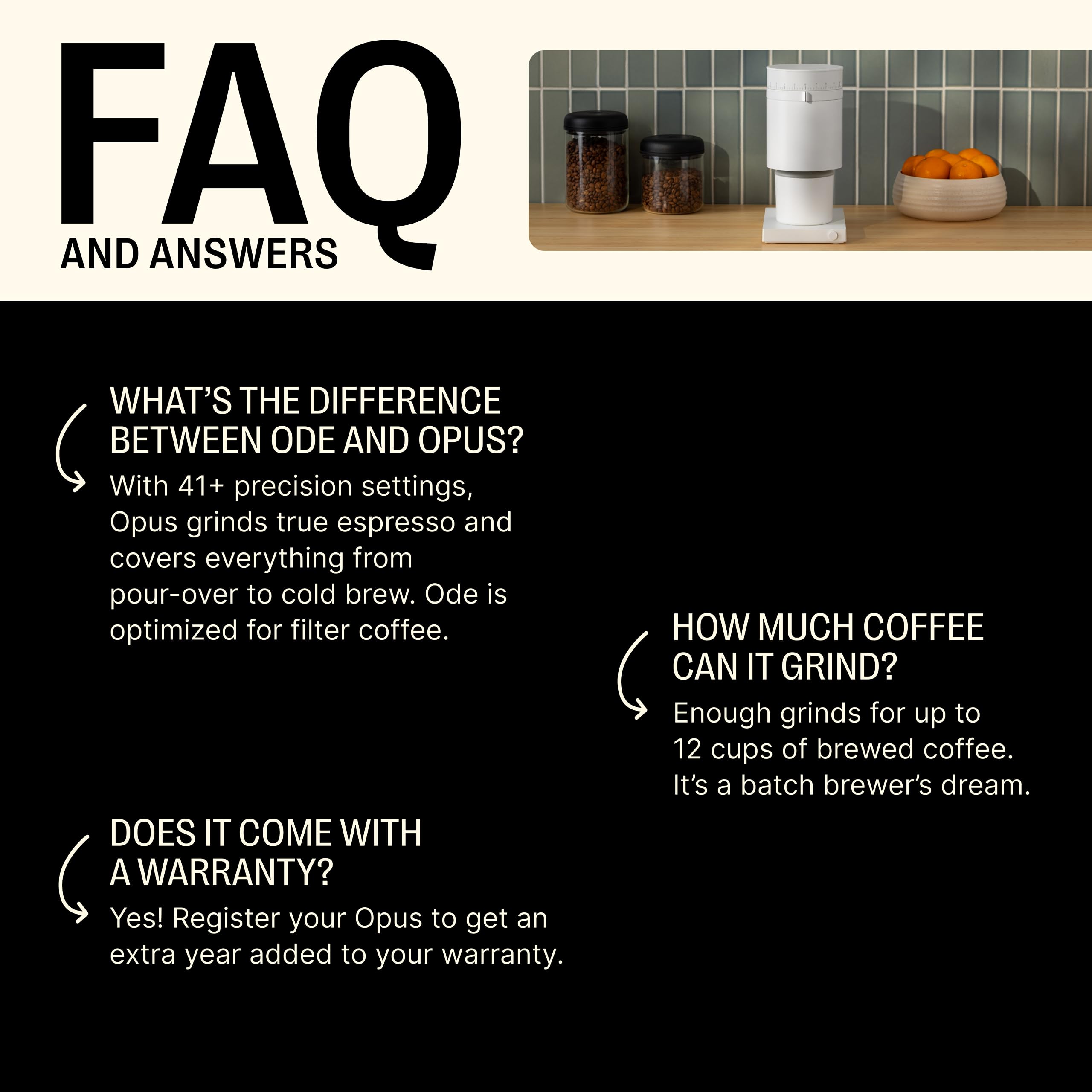 Fellow Opus Conical Burr Coffee Grinder - All Purpose Electric - Espresso Grinder with 41 Settings for Drip, French Press, & Cold Brew - Matte Black