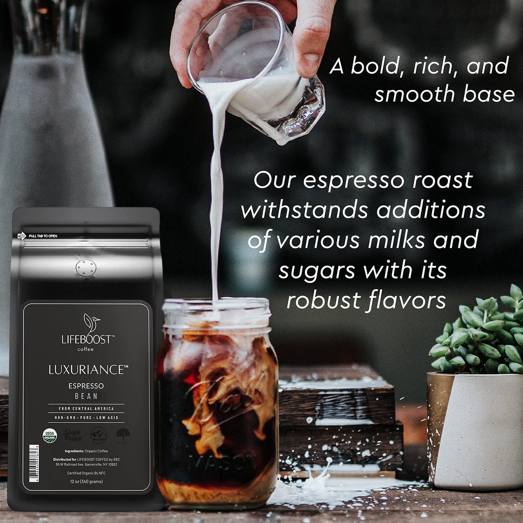 Lifeboost Organic Espresso Whole Bean Coffee - Low Acid Espresso Coffee, Non-GMO, USDA Organic, Single Origin, Third-Party Tested for Mycotoxins & Pesticides - 12 oz Bag